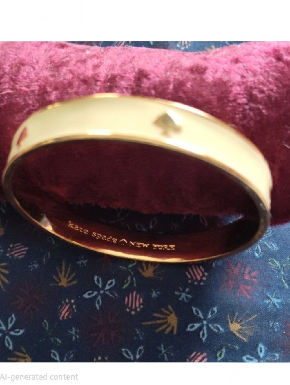 kate spade Cream Enamel Bangle with Gold Spade Accents, Like New - Picture 2 of 3
